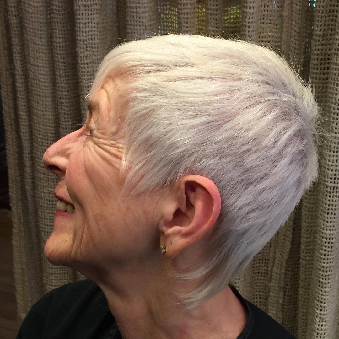 Elegant Short Haircut Older Woman Conscious Beauty